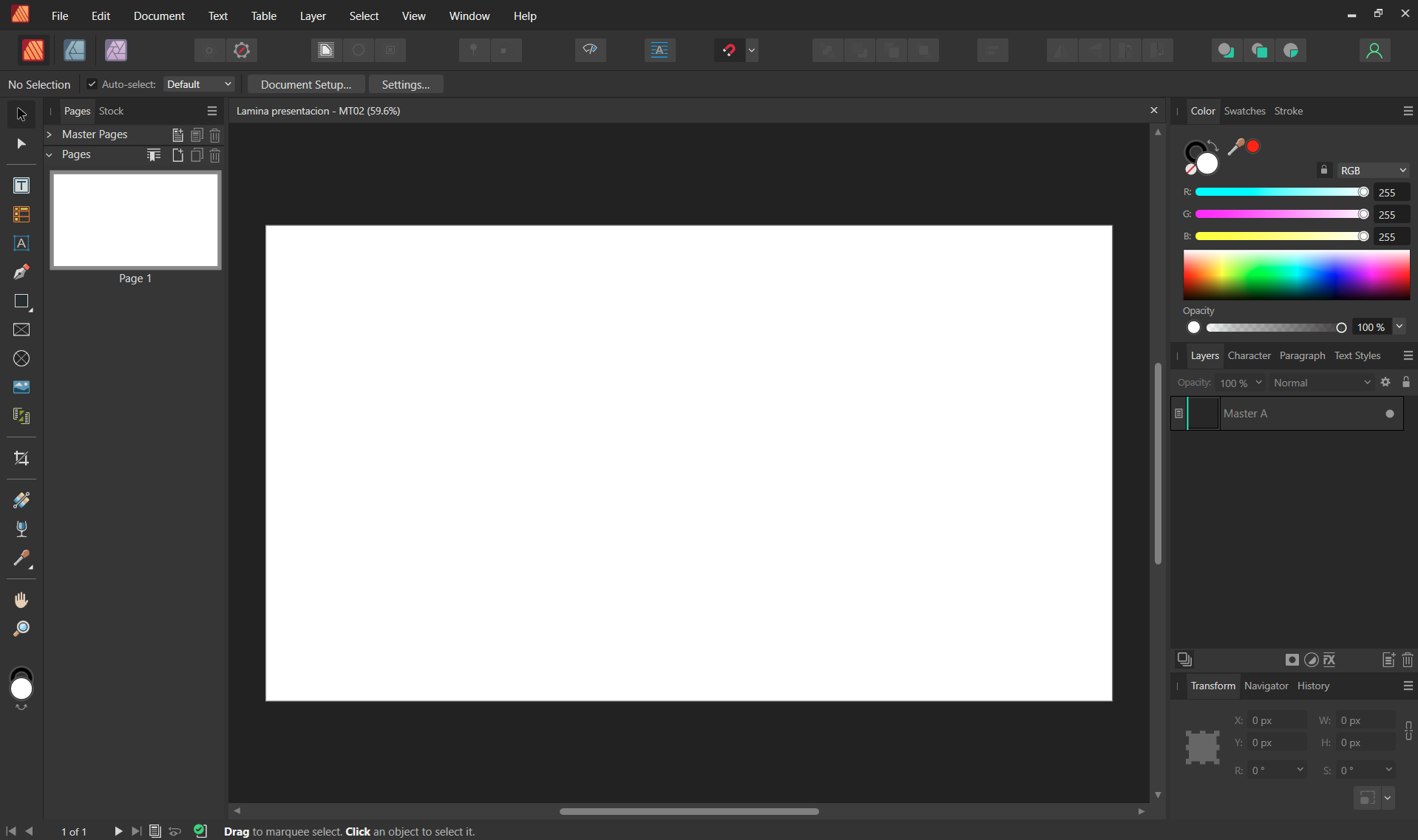 Espacio de trabajo en Affinity Publisher