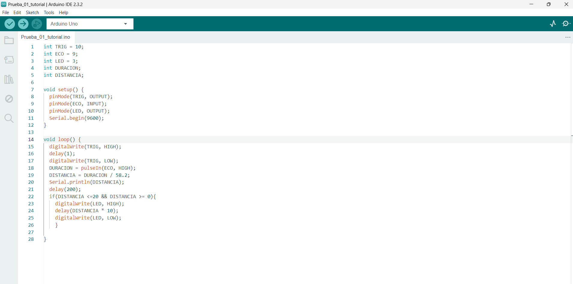 Captura del código desarrollado