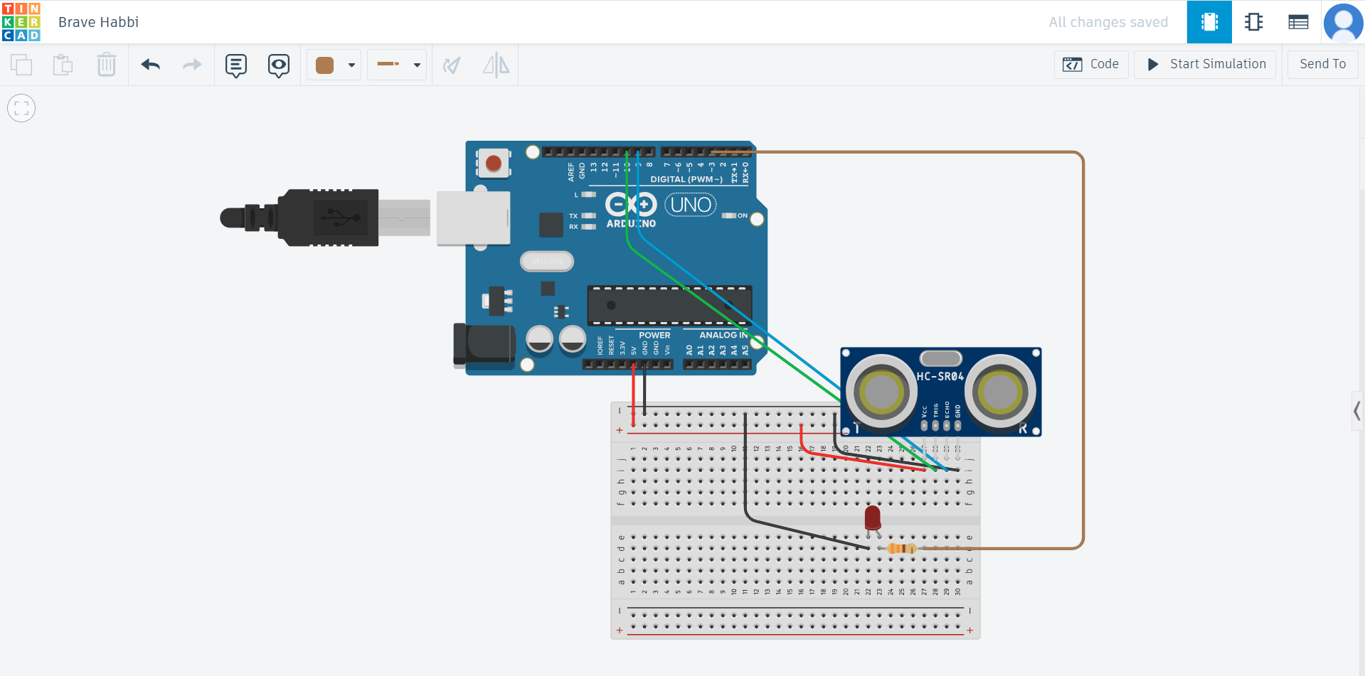 Captura del circuito prototipado en Tinkercad