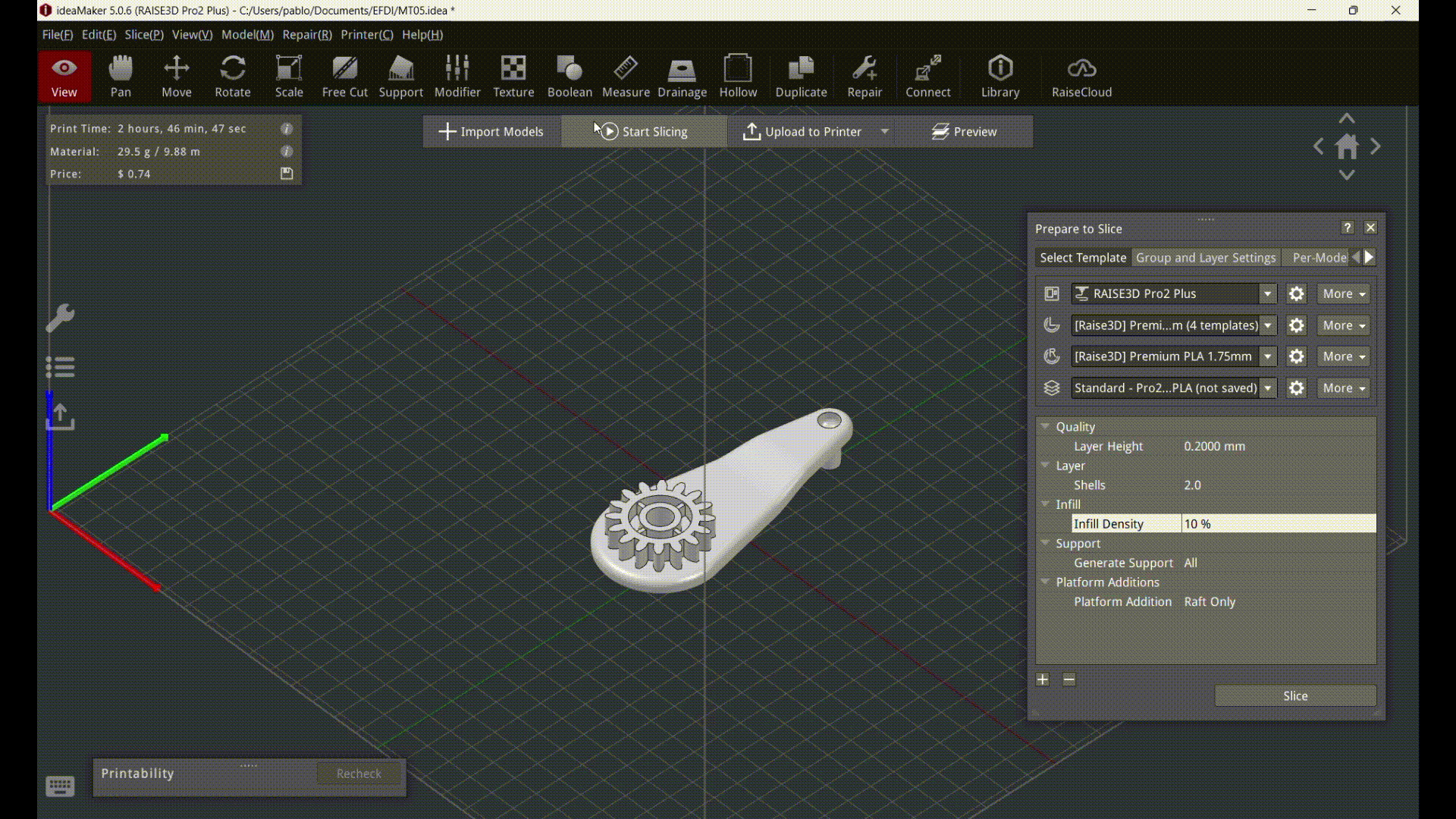Visualización de la simulación del slicing